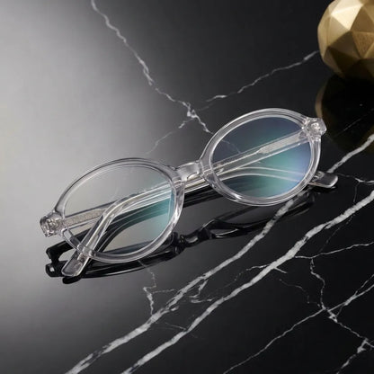 Lentes opticos Guapi Transparente sobre marmol negro elegante antirreflex receta optica bio-acetato Bonoboss #editorial_marmol-negro #color_transparente