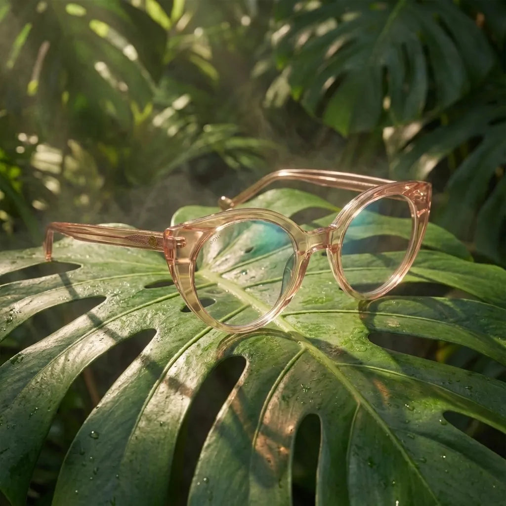 Lentes opticos Hannover Champagne composicion botanica natural sustentable antirreflex receta optica bio-acetato Bonoboss #editorial_botanico #color_champagne