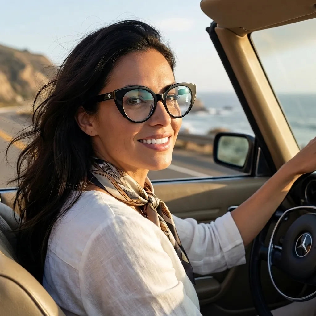 Lifestyle mujer Hannover lentes graduados negro clásico #color_negro