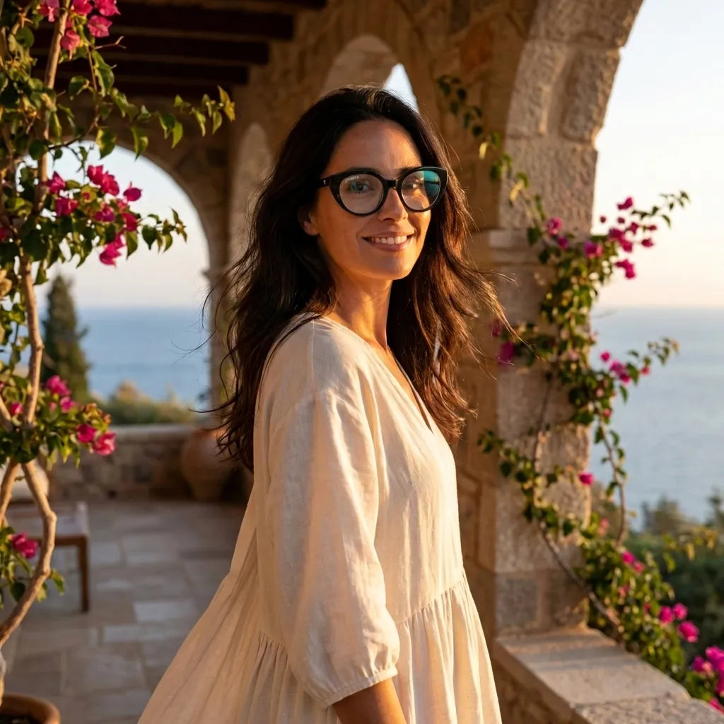 Mujer real usando Hannover marcos de lentes tono negro #color_negro