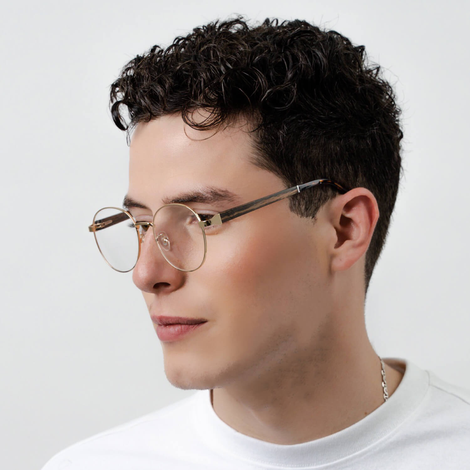 marcos lentes opticos redondos color dorado pata de madera armazon de metal  filtro azul hombre mujer #color_dorado