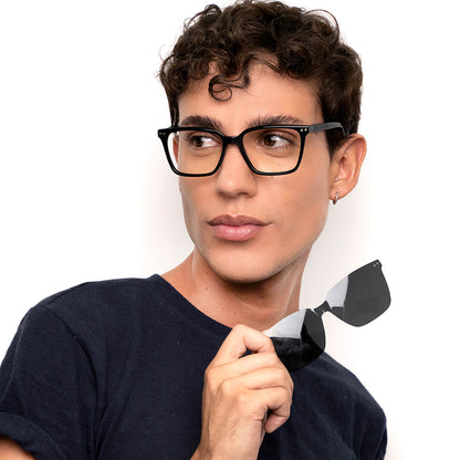Kai Kai Clip lentes clip on acabado tono negro 2 en 1 óptico y sol para hombre y mujer #color_negro