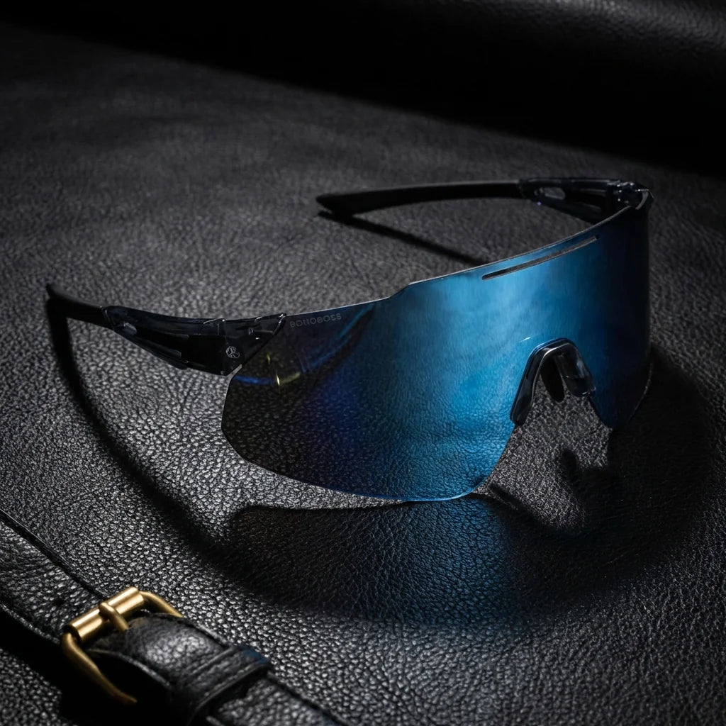 Lentes sol Snake polarizados UV400 bio-acetato cat eye blue sobre cuero negro detalle brass premium Bonoboss #editorial_grid1 #color_blue
