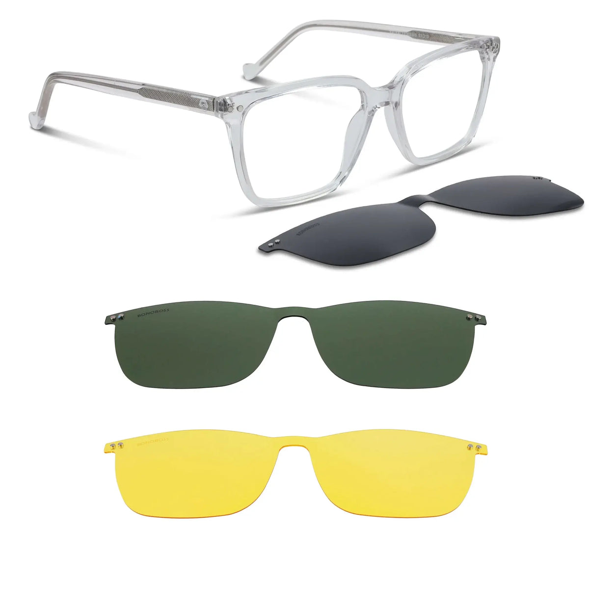 Kai Kai Clip lentes de sol transparente vista frontal para hombre y mujer #color_transparente