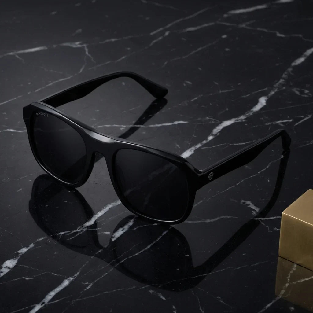 Lentes sol Tom Sol polarizados UV400 bio-acetato aviator negro sobre marmol negro superficie elegante premium Bonoboss #editorial_grid1 #color_negro