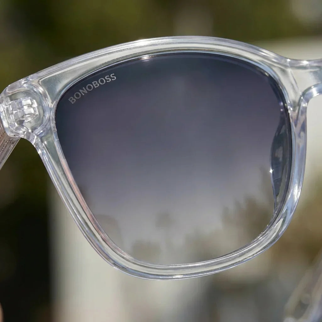 Lentes sol Tiare polarizados bio-acetato transparente detalle lente coating espejado optica avanzada Bonoboss #editorial_detail1 #color_transparente