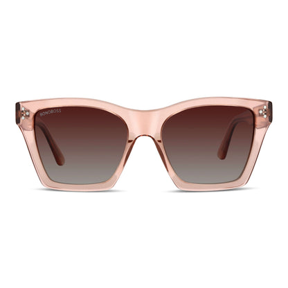 Bruna anteojos de sol champagne dorado de frente con madera natural #color_champagne