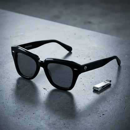 Packshot frontal Selkie Vintage lentes polarizados hombre color negro #color_negro