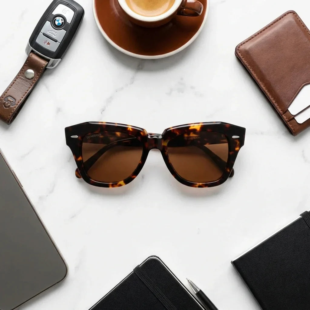 Selkie Vintage anteojos de sol carey tortoise vista angulada 3/4 para hombre y mujer #color_carey