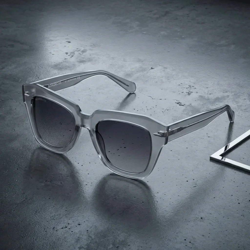 Vista frontal del modelo Selkie Vintage lentes de sol mujer acabado transparente patas de madera #color_transparente