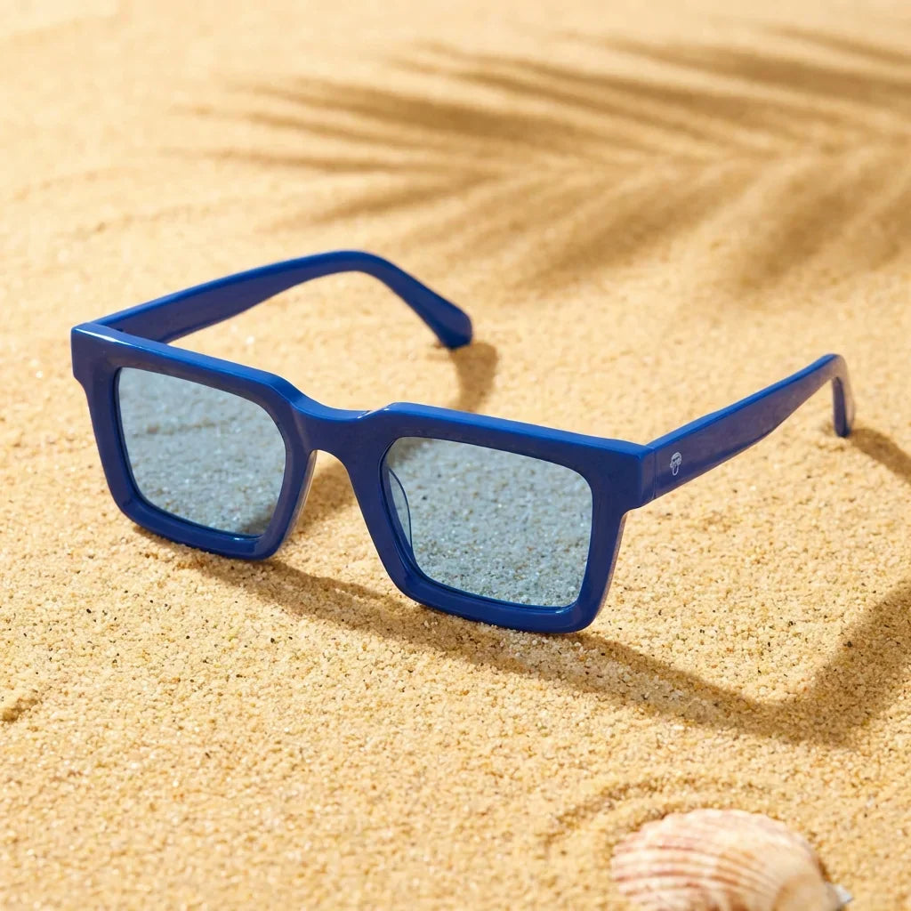 Tokyo lentes de sol color azul de frente con madera natural #color_azul