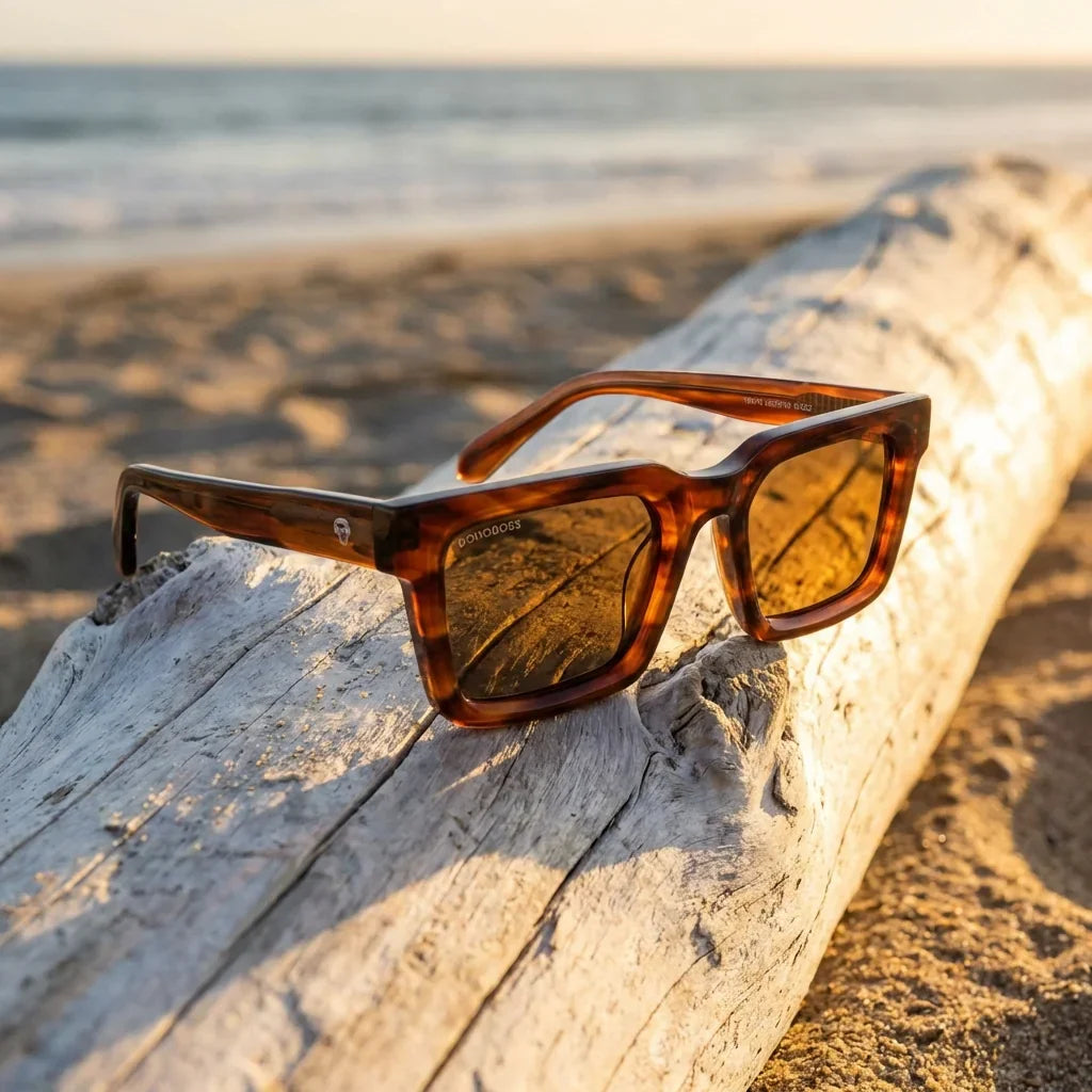 Vista frontal del modelo Tokyo lentes de sol tono café protección UV400 #color_brown