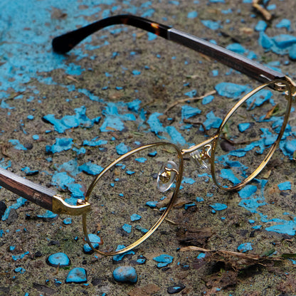 marcos lentes opticos redondos color dorado pata de madera armazon de metal  filtro azul hombre mujer #color_dorado