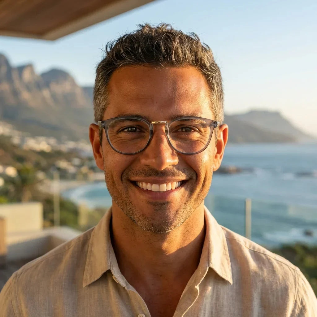 Hombre con Claude Gray lentes con filtro azul color #editorial_bluelight #color_default