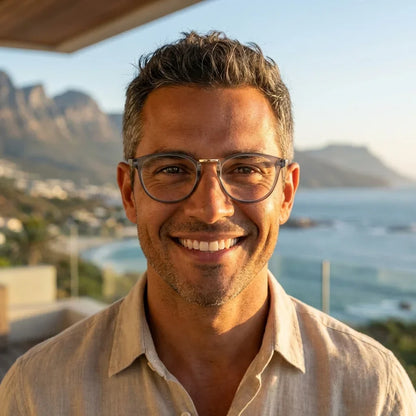 Hombre con Claude Gray lentes con filtro azul color #editorial_bluelight #color_default