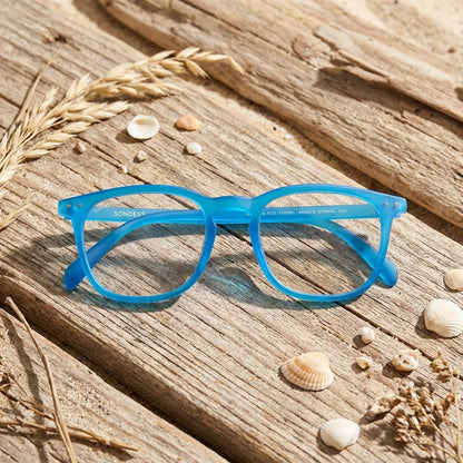 Detalle cristal triple tecnologia filtro luz azul UV400 antirreflejo lentes lectura Fiji Azul Matte Bonoboss #editorial_sustentabilidad #color_default