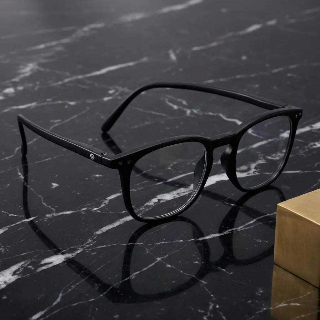 Vista lateral lentes lectura Fiji Negro triple proteccion luz azul UV400 antirreflejo RPET reciclado Bonoboss #editorial_banner #color_default