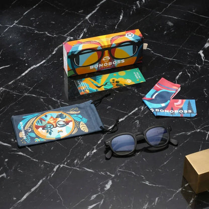 Vista lateral lentes lectura Hawaii Black triple proteccion luz azul UV400 antirreflejo RPET reciclado Bonoboss #editorial_banner #color_default