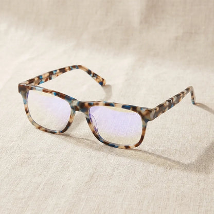 Lentes ópticos Canelo Blue sobre lino crudo artesanal armazón premium Bonoboss #editorial_armazon #color_blue