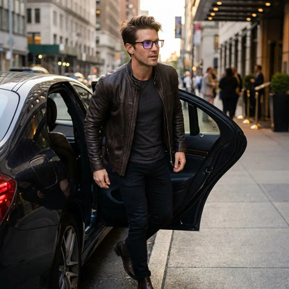 Lentes ópticos Canelo Carey hombre elegante bajando de auto premium Bonoboss #editorial_lifestyle4 #color_carey