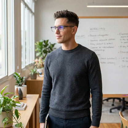 Lentes ópticos Canelo Transparente hombre profesional en coworking moderno Bonoboss #editorial_lifestyle3 #color_transparente