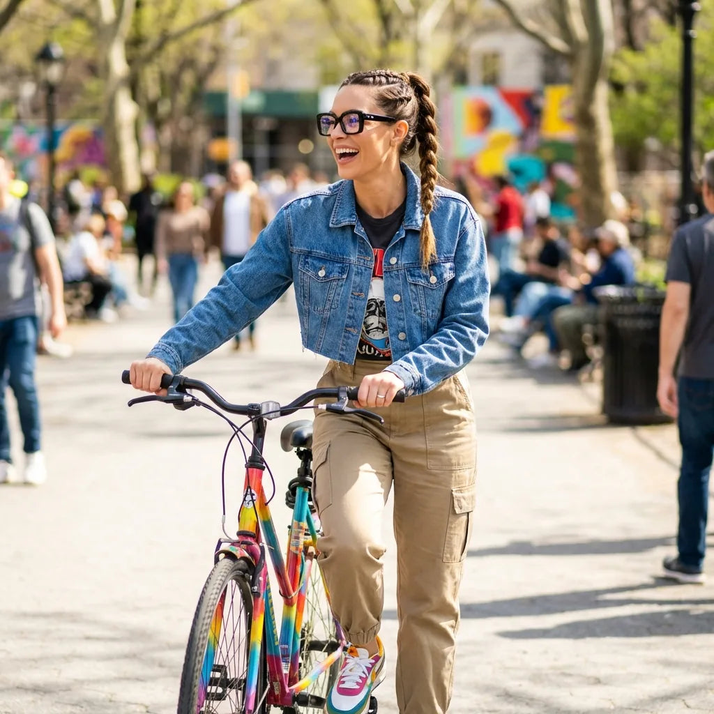 Lentes ópticos Domi Negro mujer ciclista urbana estilo café Bonoboss #editorial_lifestyle3 #color_negro