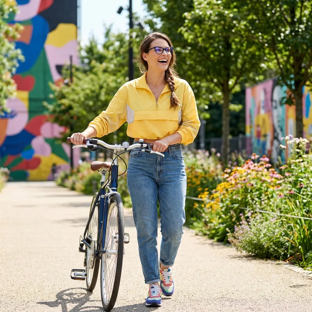 Lentes ópticos Emily Azul mujer ciclista urbana estilo café Bonoboss #editorial_lifestyle4 #color_azul