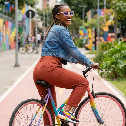 Lentes ópticos Emma Gris mujer ciclista urbana estilo café Bonoboss #editorial_lifestyle4 #color_gris