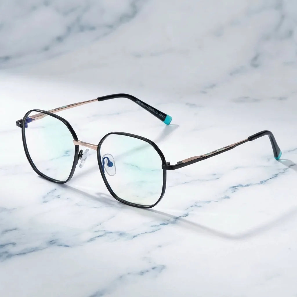 Negro azabache Galápagos Stainless lentes ópticos mujer vista de frente #color_negro