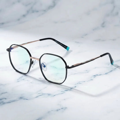 Negro azabache Galápagos Stainless lentes ópticos mujer vista de frente #color_negro