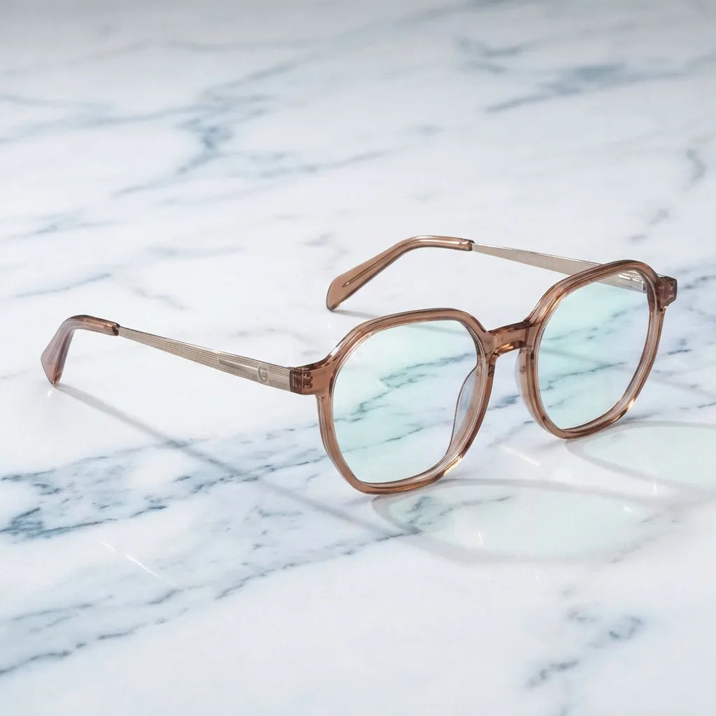 Frente del Galápagos Steel lentes ópticos hombre con armazón sustentable en tono champagne #color_champagne