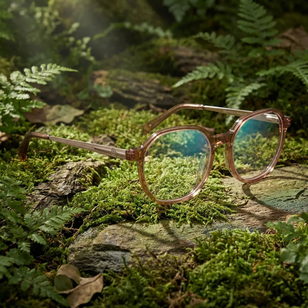 Galápagos Steel lentes ópticos mujer tono champagne visto de frente #color_champagne