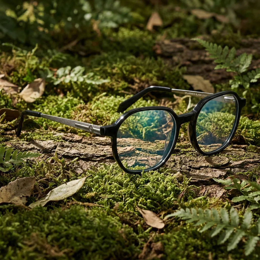 Galápagos Steel clásico lentes ópticos negro vista frontal con bisagra reforzada #color_negro