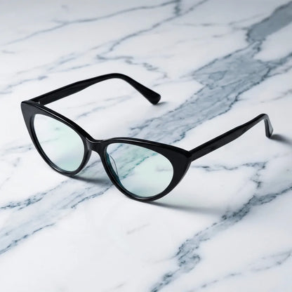 Lentes ópticos Hamburgo Negro sobre mármol blanco elegante armazón premium Bonoboss #editorial_armazon #color_negro