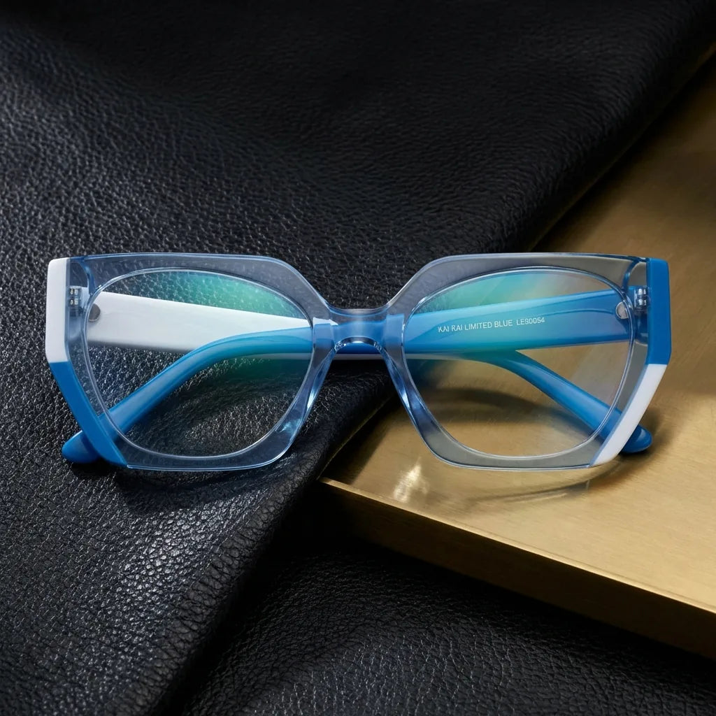 Vista frontal de Kai Kai E.D marcos ópticos color azul para hombre y mujer #color_azul
