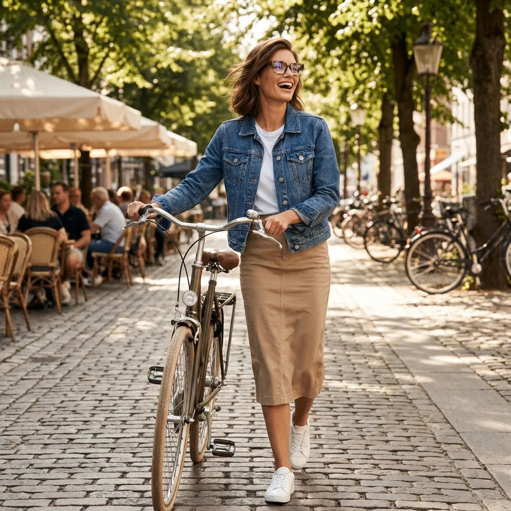 Lentes ópticos Kai Kai Marble mujer en bicicleta vintage café urbano Bonoboss #editorial_lifestyle3 #color_marble