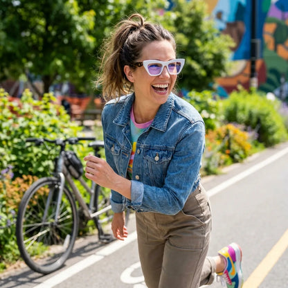 Lentes ópticos Minerva Blanco mujer ciclista urbana estilo café Bonoboss #editorial_lifestyle4 #color_blanco