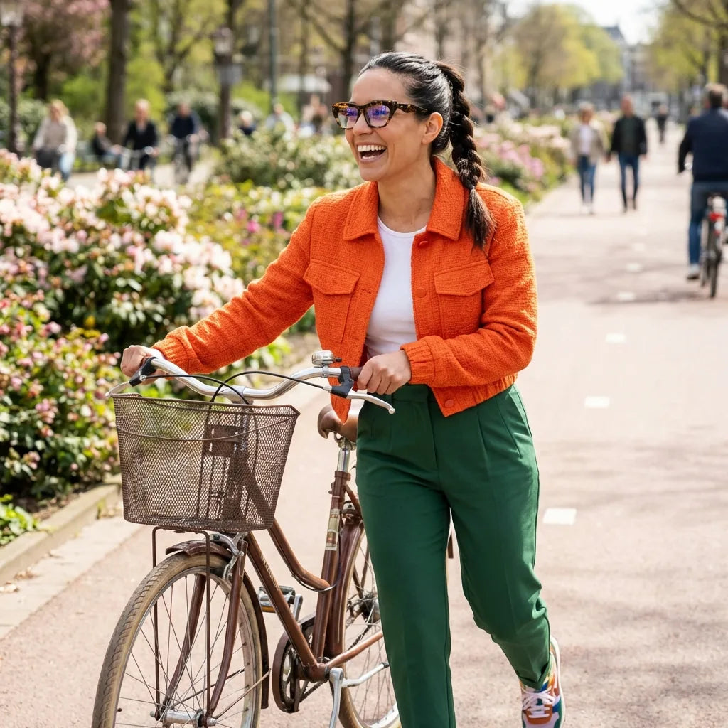 Lentes ópticos Minerva Carey mujer ciclista urbana estilo café Bonoboss #editorial_lifestyle3 #color_carey