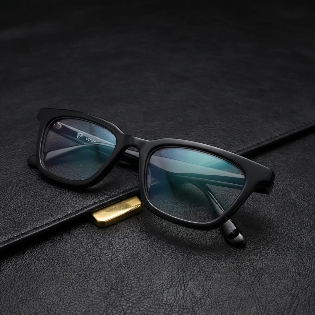 Vista frontal del modelo Oliver lentes con receta negro acabado clásico #color_negro