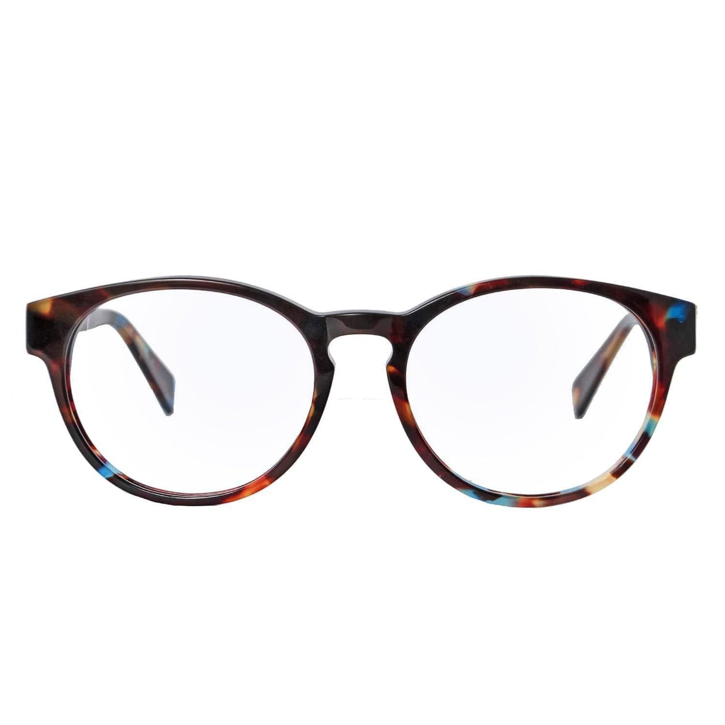 anteojos opticos redondos carey para hombre y mujer que necesitan usar lentes con receta oftalmológica para miopía astigmatismo o presbicia. Lentes de lectura gratis con filtro azul. #color_carey