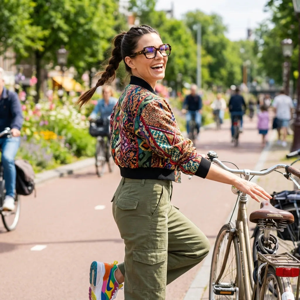 Lentes ópticos Venus Carey mujer ciclista urbana estilo café Bonoboss #editorial_lifestyle4 #color_carey