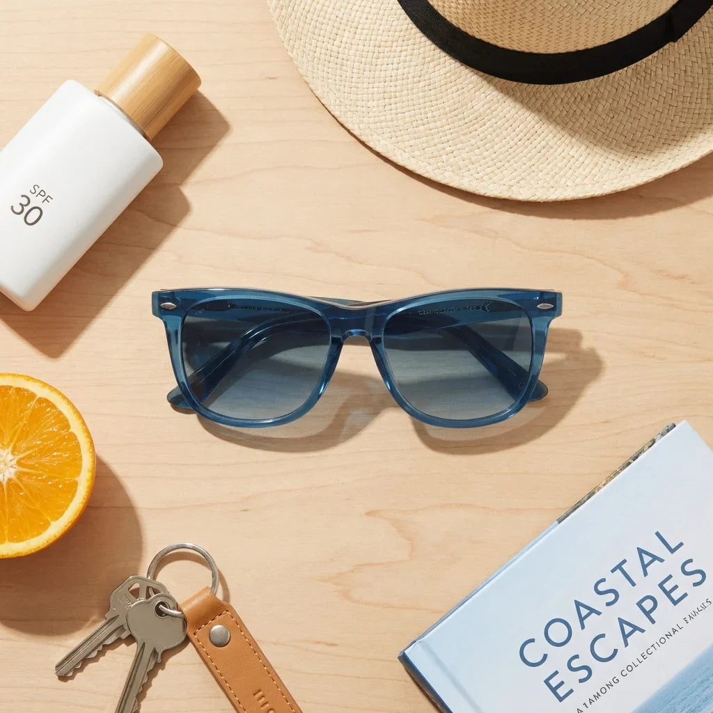 Lentes sol Valencia polarizados acetato azul composicion summer essentials ideal costa y playa Bonoboss #editorial_detail1 #color_azul
