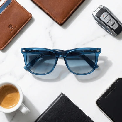 Valencia lentes de sol mujer con acabado premium vista frontal color azul #color_azul