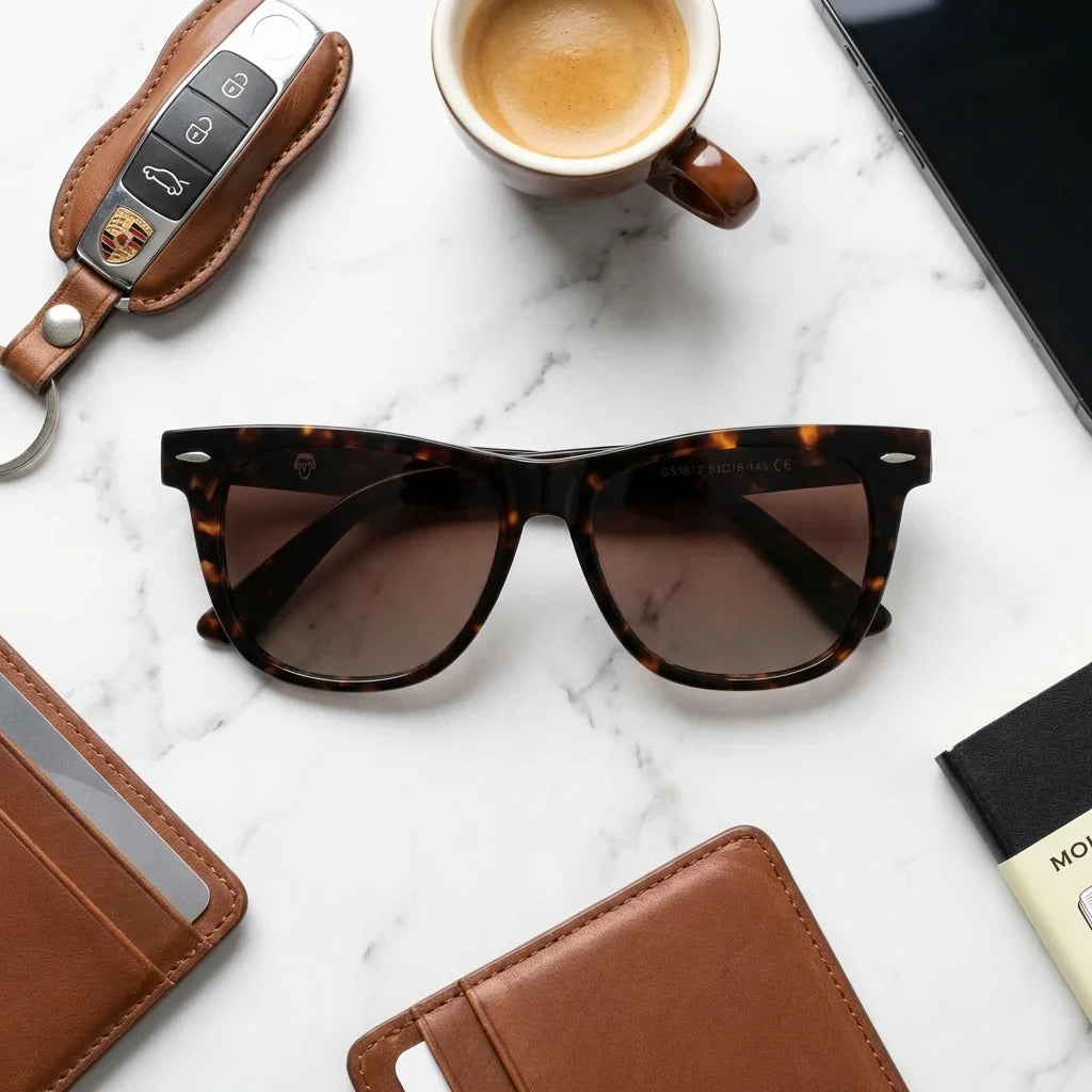 Vista frontal de Valencia lentes polarizados hombre color carey tortoise #color_carey