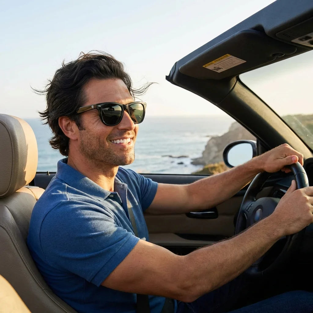 Hombre usando Valencia anteojos de sol UV400 negro estilo lifestyle #color_negro