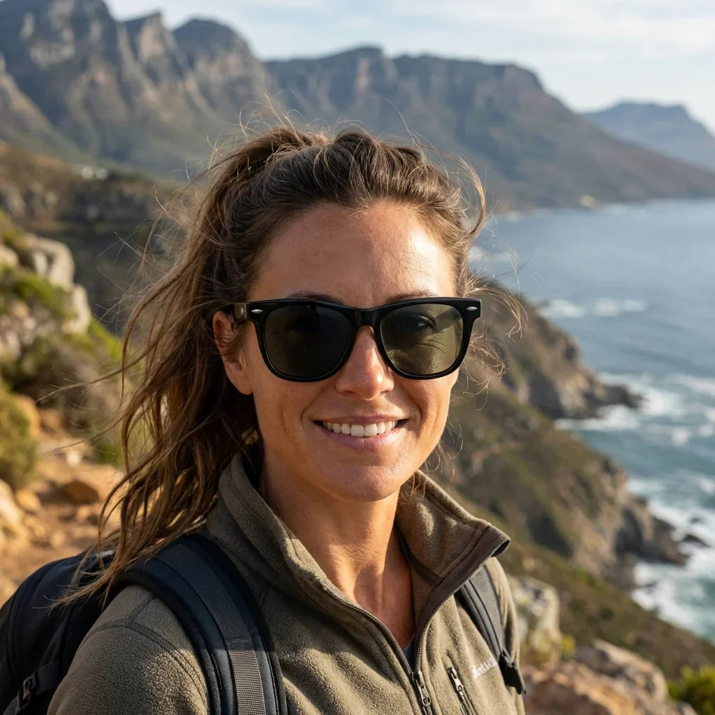 Mujer usando Valencia gafas de sol negro estilo lifestyle #color_negro