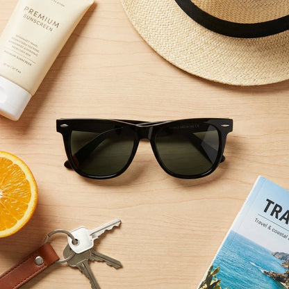 Valencia lentes de sol color negro de frente con madera natural #color_negro