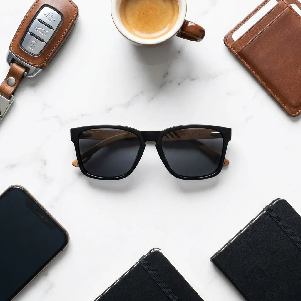 Vista frontal de Waimea gafas de sol madera color negro para hombre y mujer #color_negro