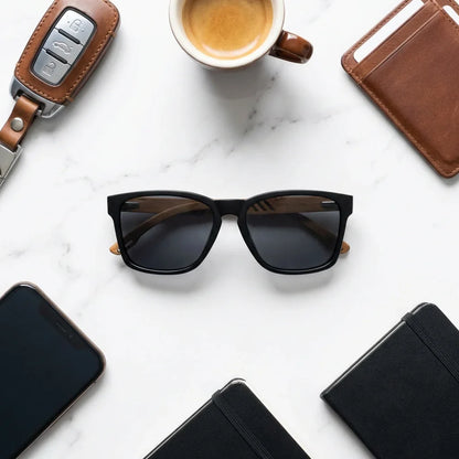 Vista frontal de Waimea gafas de sol madera color negro para hombre y mujer #color_negro