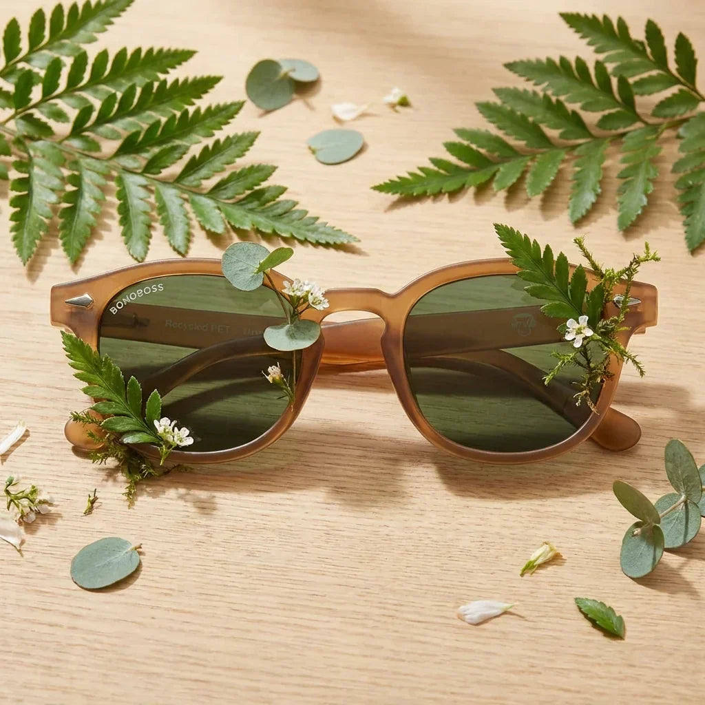 Waimea RPET lentes de sol café vista angulada 3/4 para hombre y mujer #color_brown
